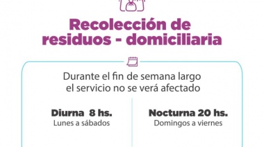La recolección de residuos no se verá afectada este fin de semana