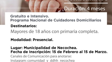El Municipio abrió la inscripción para un curso gratuito e intensivo de Cuidadores Domiciliarios