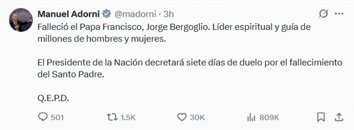 Manuel Adorni en X.