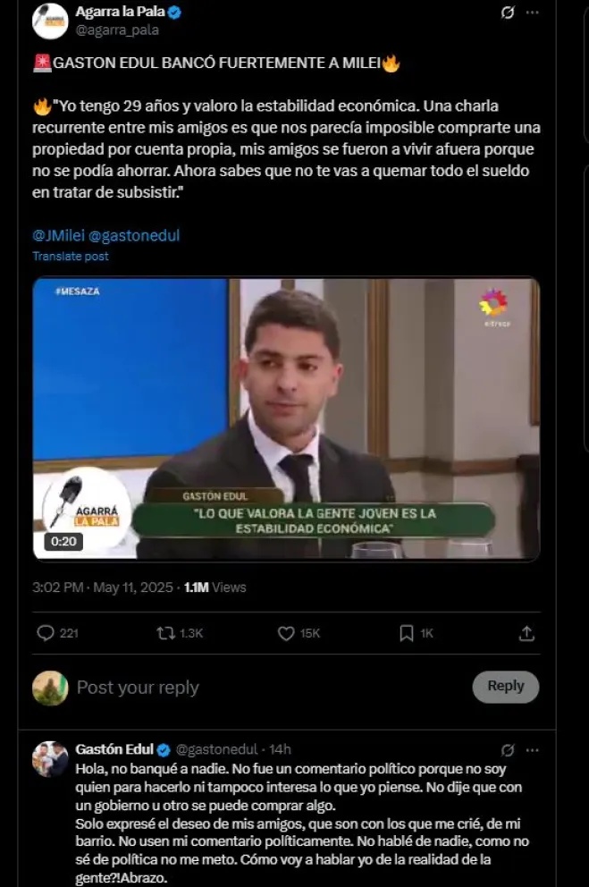 Gaston Edul en redes sociales.