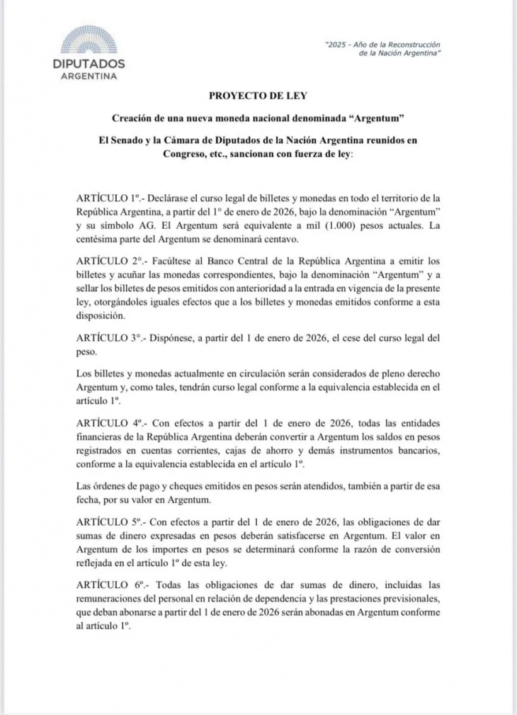 Proyecto Ley 'Argentum'