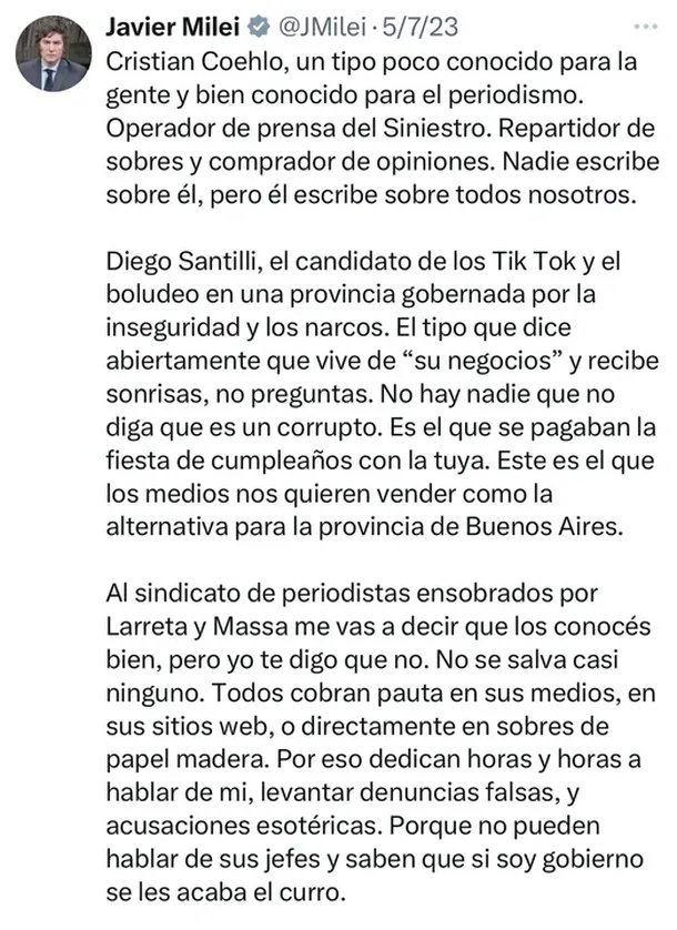 Milei sobre Santilli.