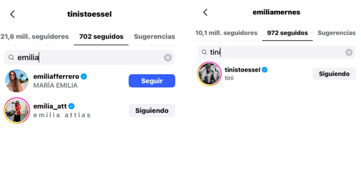Tini dejó de segui a Emilia en redes sociales.