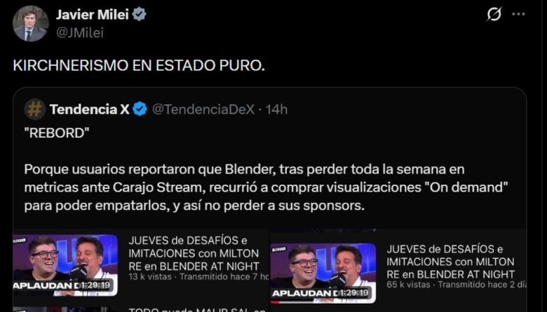 Milei se cruza con Rebord y Blender en una polémica por métricas