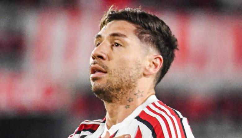 Gonzalo Montiel sufrió una lesión muscular y está en duda para el choque ante Independiente Santa Fe